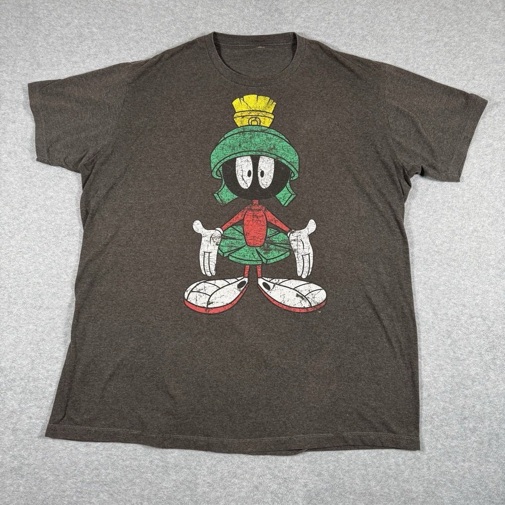Looney Tunes Marvin the Martian Graphic T Shirt Brown Distressed Mens Tee Retro